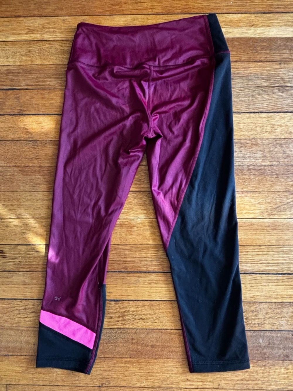 Victoria's Secret Maroon and Black Athletic Leggings with Pink Hem Accent SP